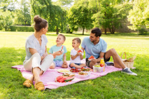 Family having a picnic in a park