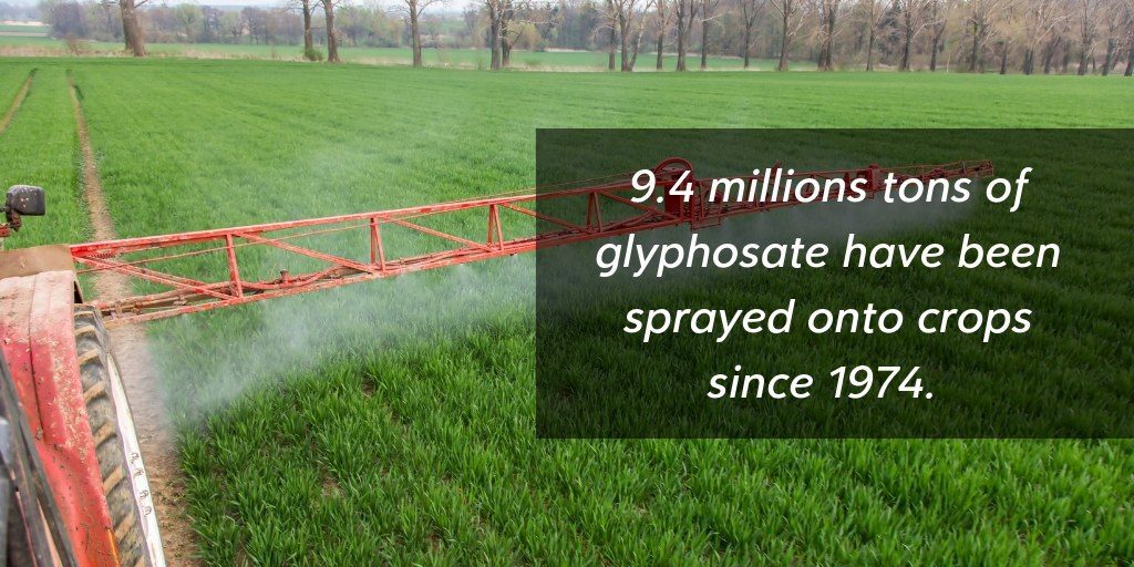9.4 millions tons of glyphosate have been sprayed onto crops since 1974.